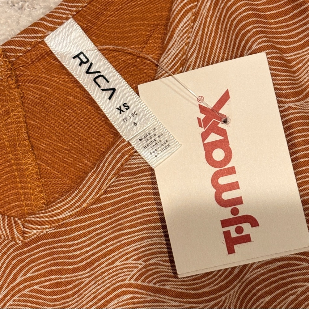 RVCA Strappy Cami Tank Top NEW Womens XS Camel Tan Ripple Wavy Lines Summer Gift - Picture 4 of 8